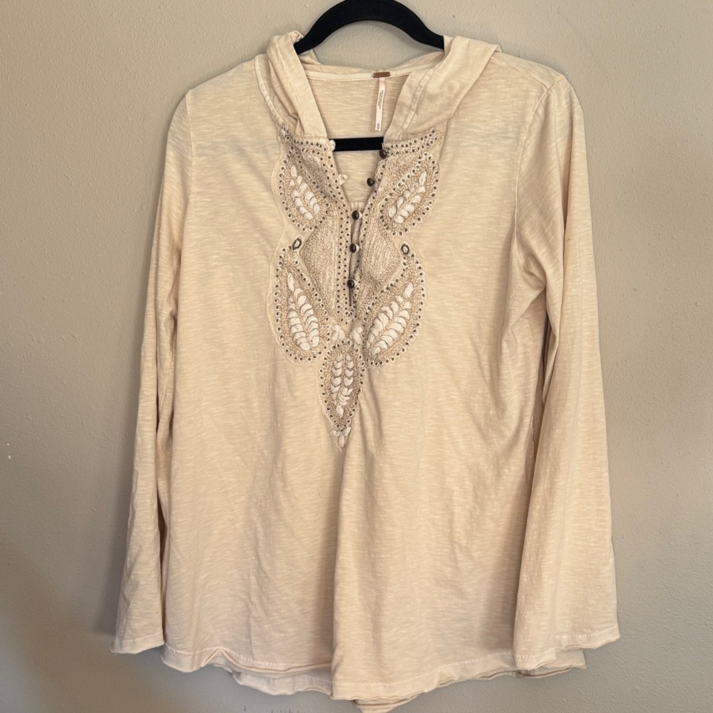 Free People Cream Embroidered Tunic
